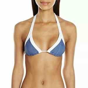 Seafolly Women's Block Party Wide Strap Slide Triangle Bikini Denim 8‎ New